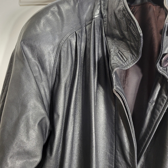 Rare Vintage Avant Garde Korean Made Oversized 100%  Leather Trench Coat Size 4 - Picture 8 of 16